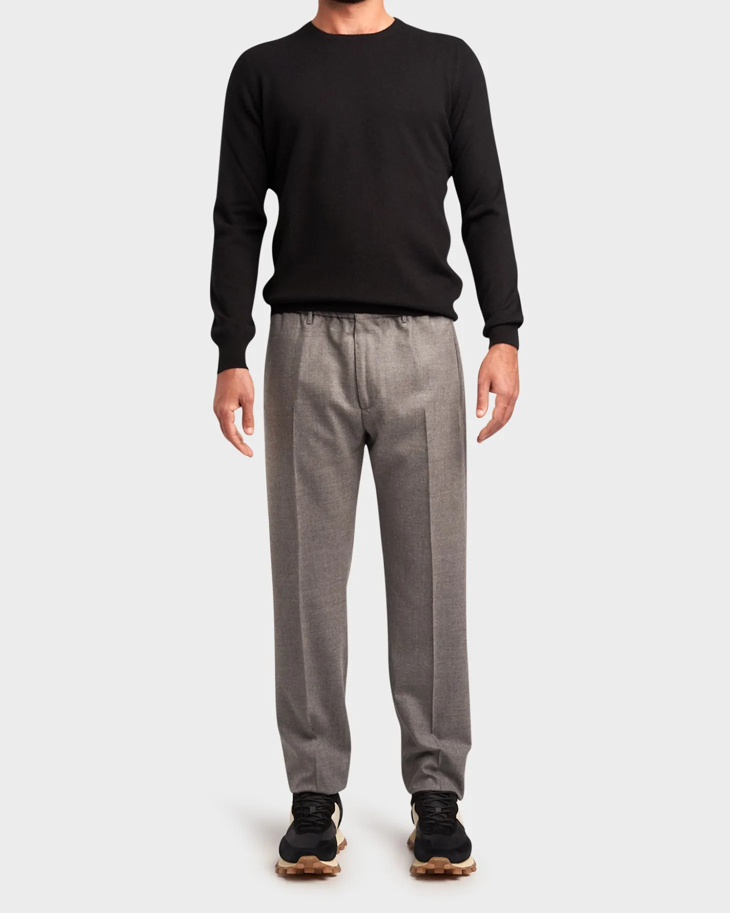 Grey Wool Carrot Fit Trousers