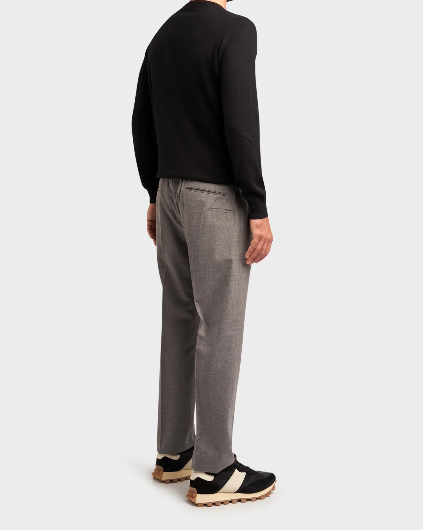 Grey Wool Carrot Fit Trousers