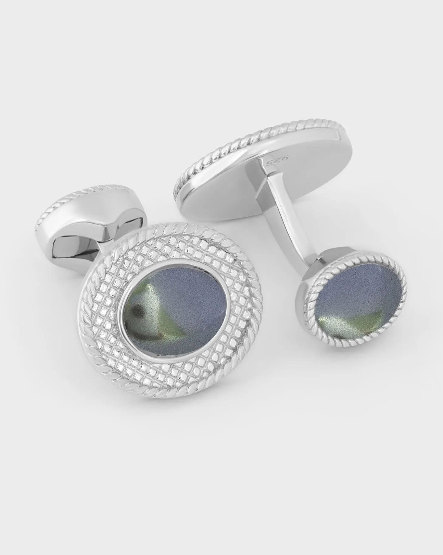 Hematite Cable Oval Sterling Silver Cufflinks