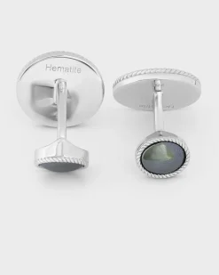 Hematite Cable Oval Sterling Silver Cufflinks