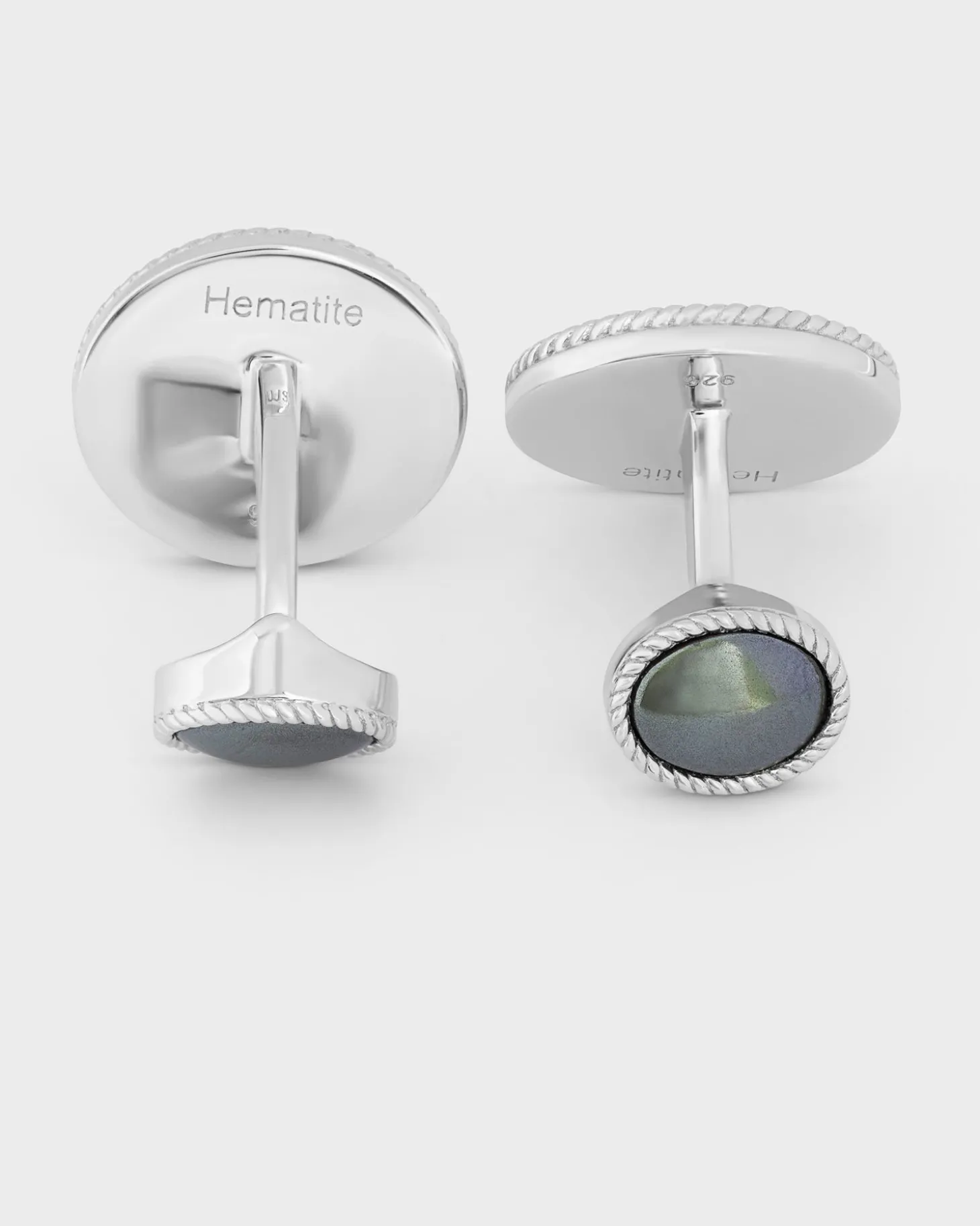 Hematite Cable Oval Sterling Silver Cufflinks
