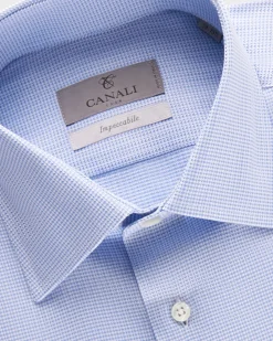 Impeccabile Blue Micro Pattern Cotton Shirt