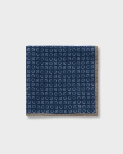 Indigo Flower Pattern Wool Pocket Square