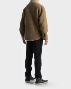 Khaki Oversize Shearling Shirt Jacket
