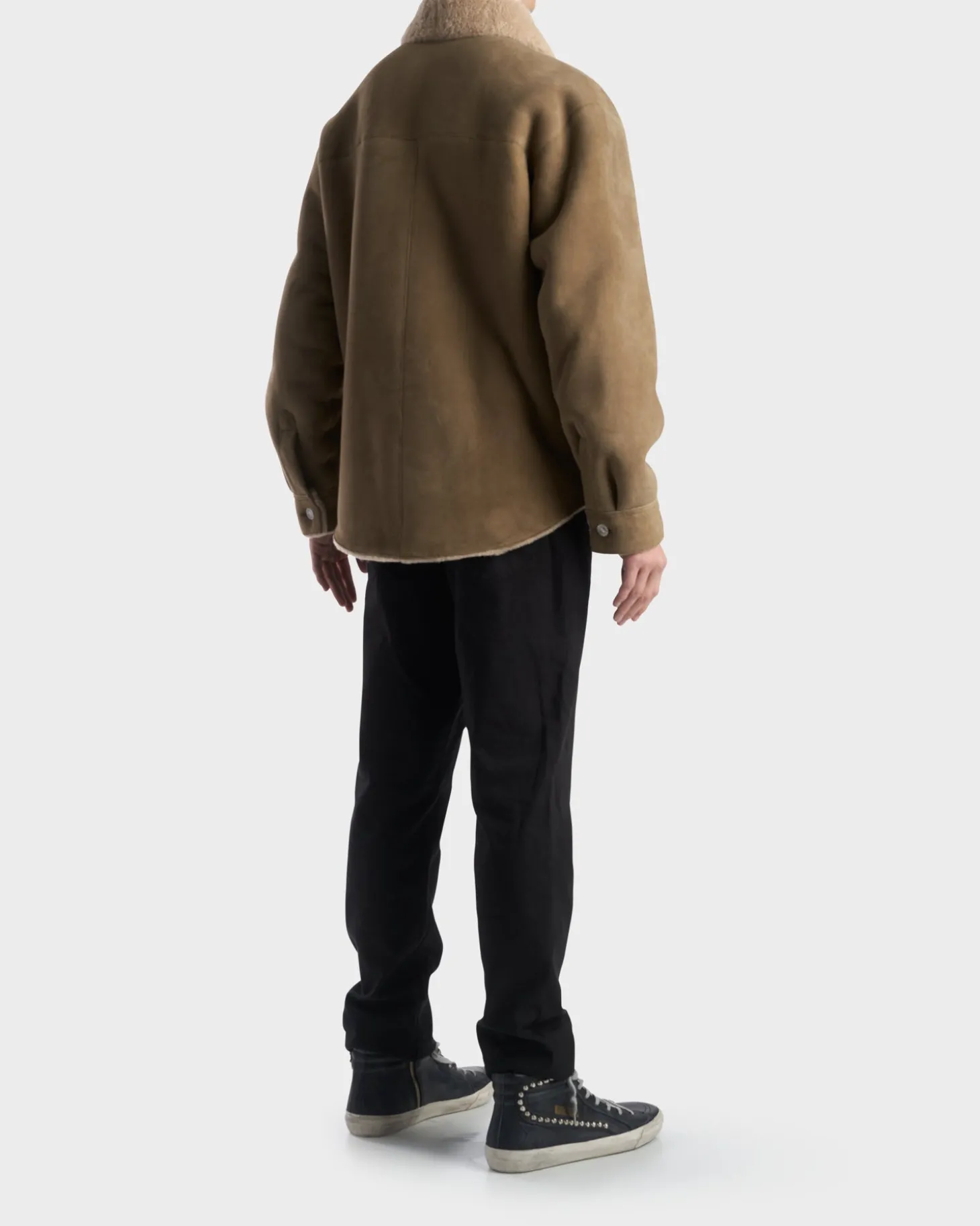 Khaki Oversize Shearling Shirt Jacket