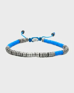 Layered African Vinyl With Sterling Silver Bracelet Blue