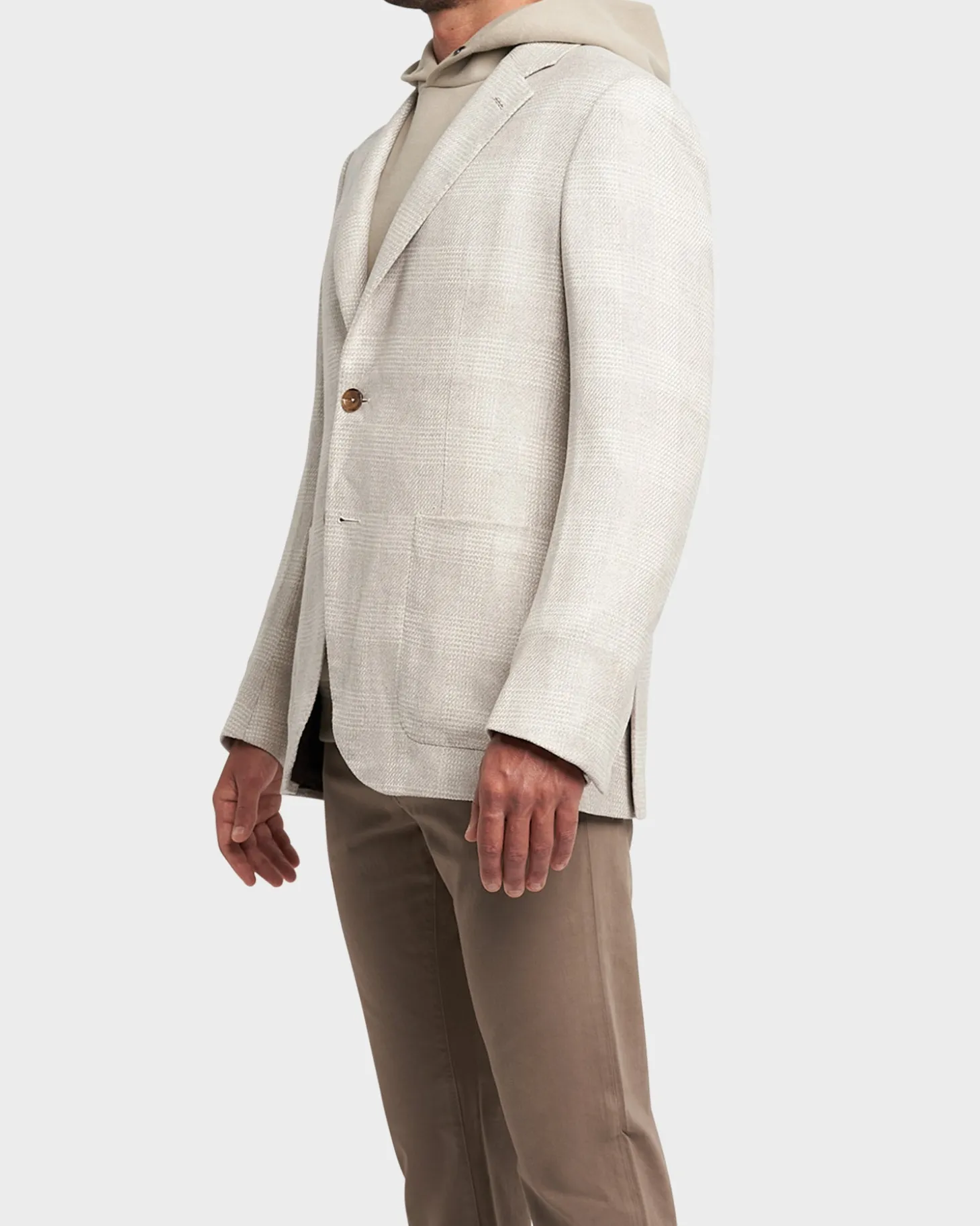 Light Beige Glen Square Check Cashmere Silk Wool Sports Jacket