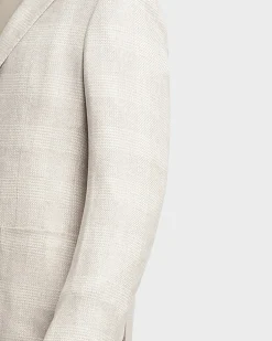 Light Beige Glen Square Check Cashmere Silk Wool Sports Jacket