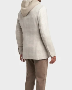 Light Beige Glen Square Check Cashmere Silk Wool Sports Jacket