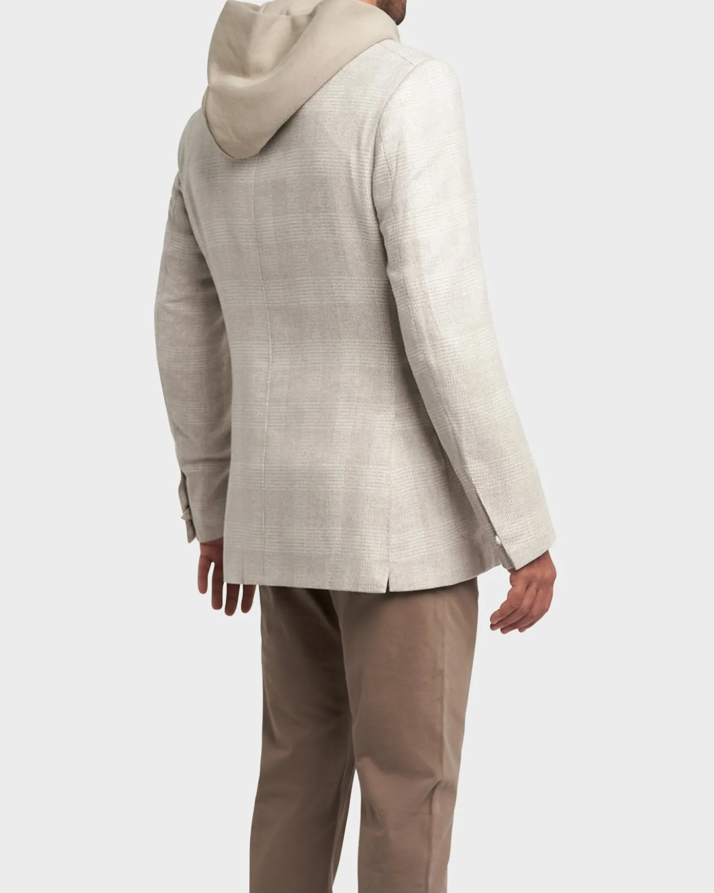 Light Beige Glen Square Check Cashmere Silk Wool Sports Jacket