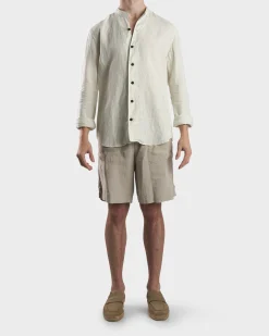 Light Beige Linen Stand Up Collar Shirt