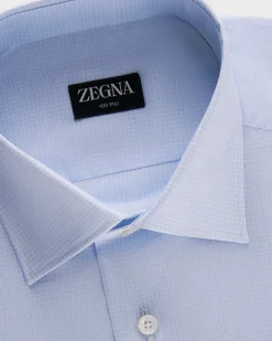 Light Blue Check 100 Fili Cotton Shirt