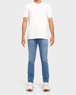 Light Blue Cotton And Linen Stretch Lightweight Jeans