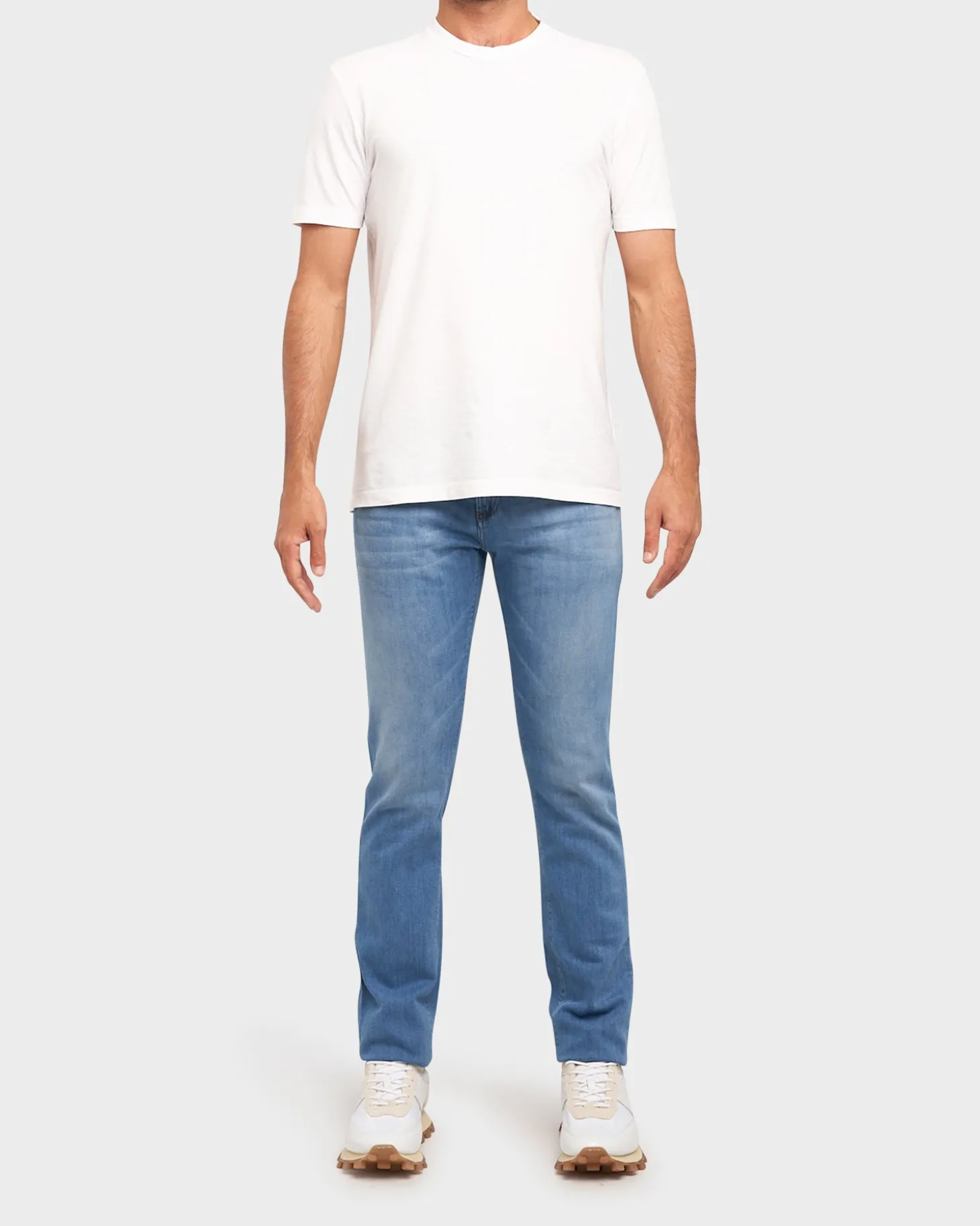 Light Blue Cotton And Linen Stretch Lightweight Jeans