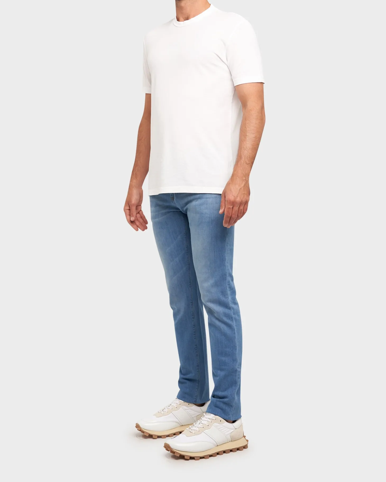 Light Blue Cotton And Linen Stretch Lightweight Jeans