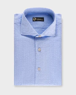 Light Blue Cotton Linen Self Stripe Seersucker Shirt
