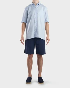 Light Blue Linen Short Sleeve Shirt