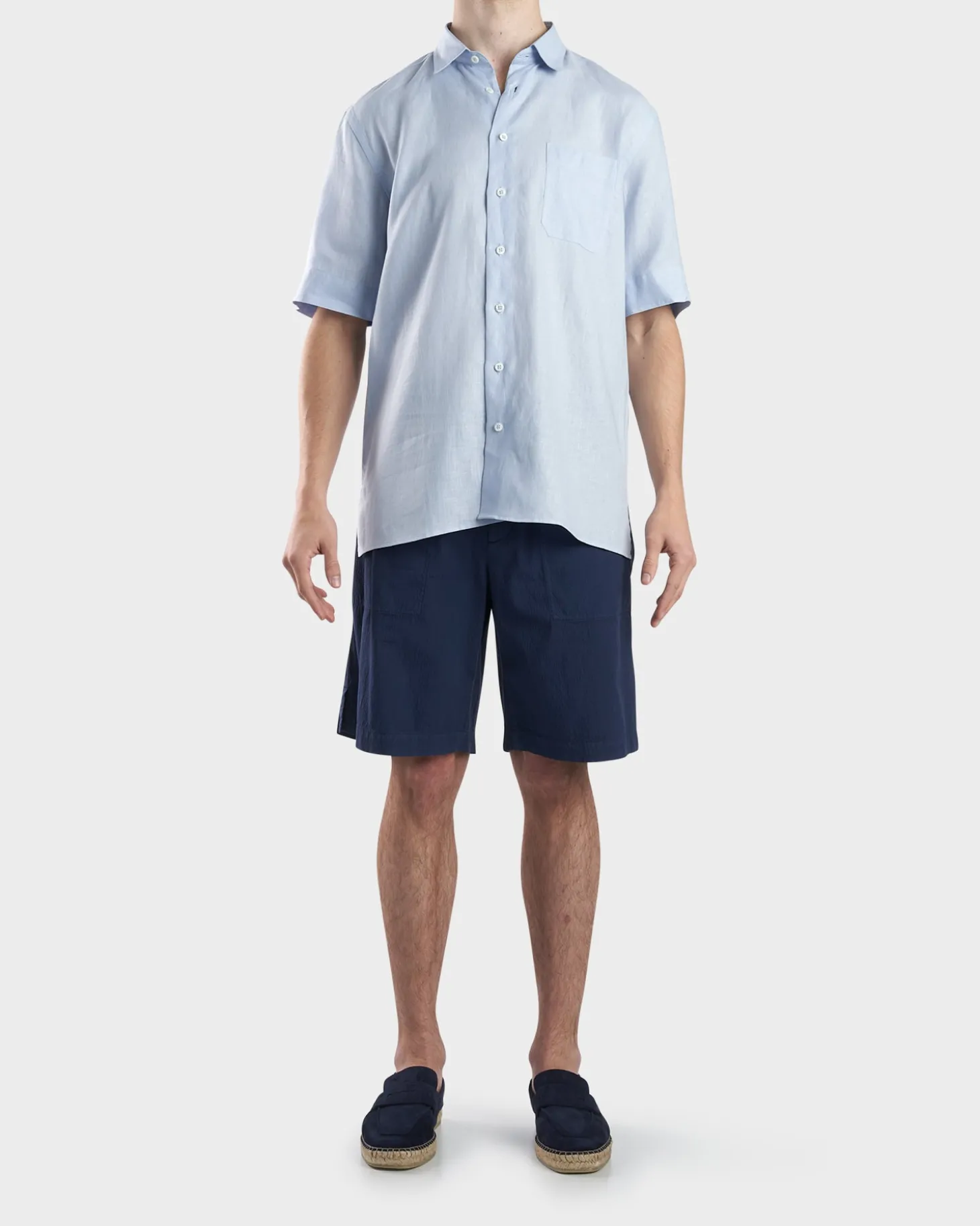Light Blue Linen Short Sleeve Shirt