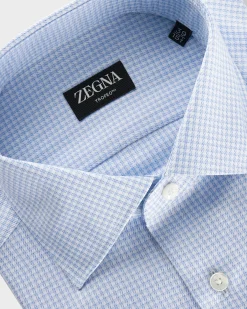 Light Blue Micro Houndstooth Trofeo Cotton Shirt