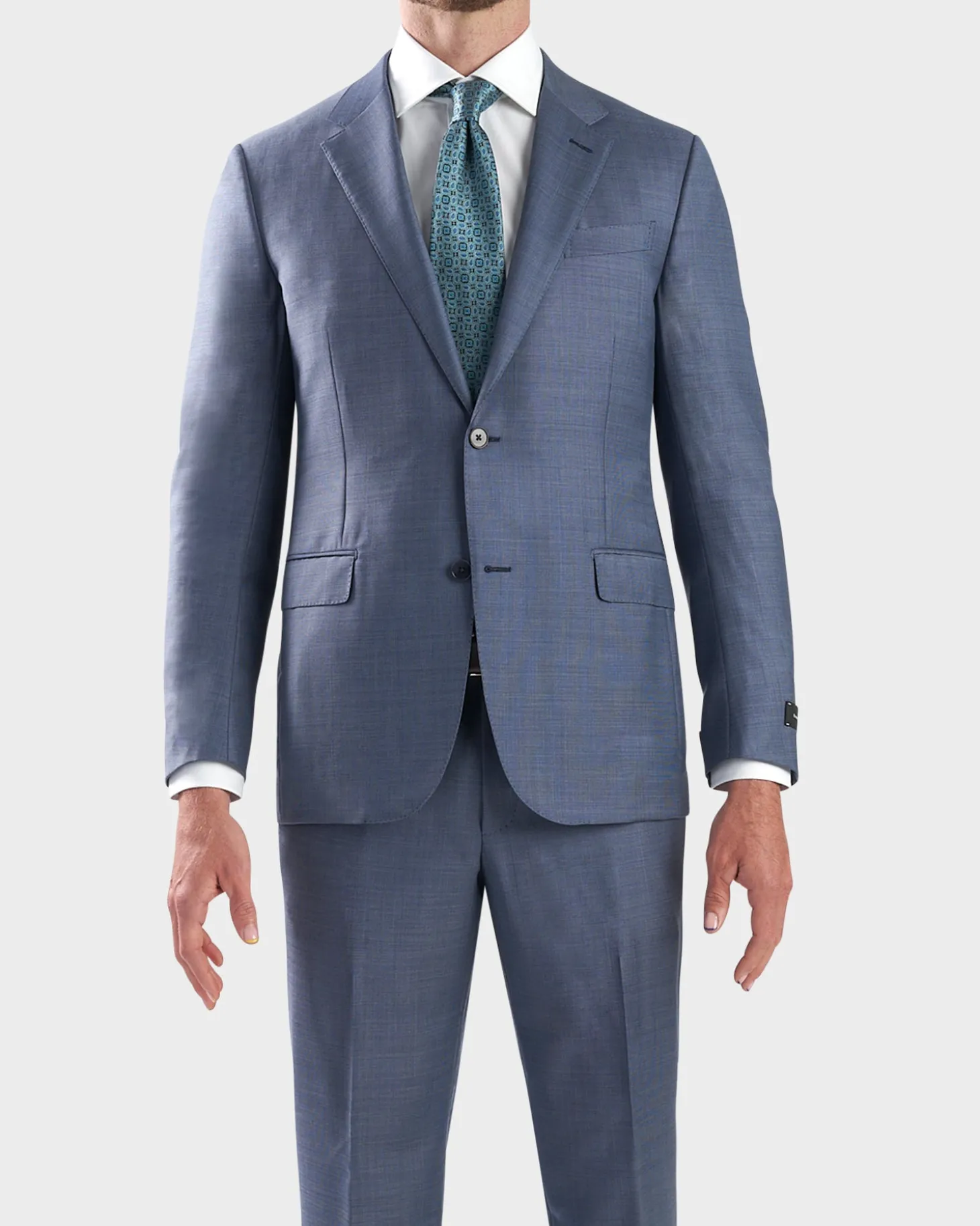 Light Blue Micro Houndstooth Milano Wool Suit