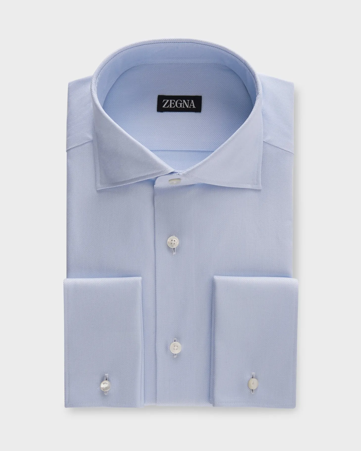 Light Blue Micro Texture French Cuff Cotton Shirt