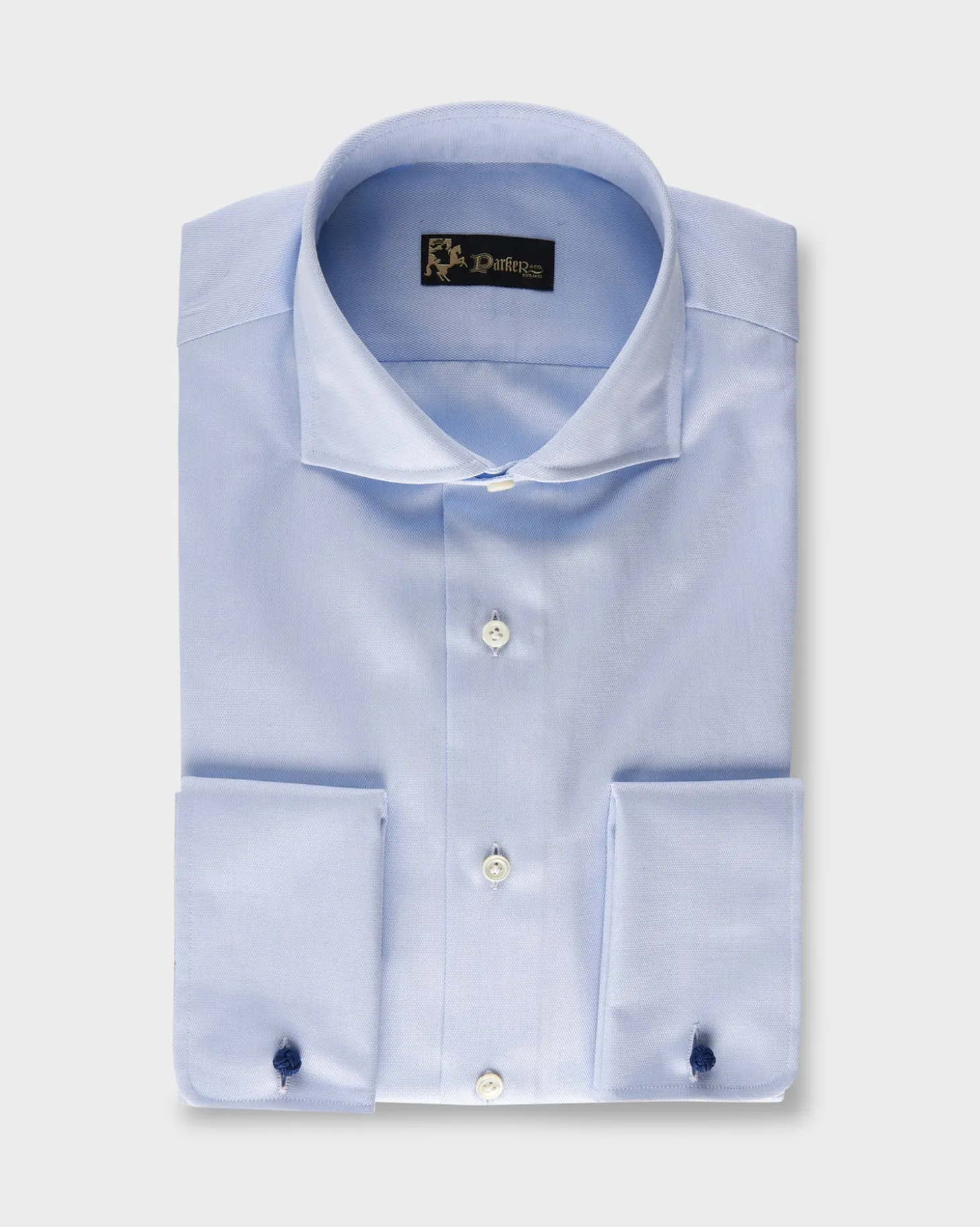 Light Blue Microtexture Cotton French Cuff Shirt
