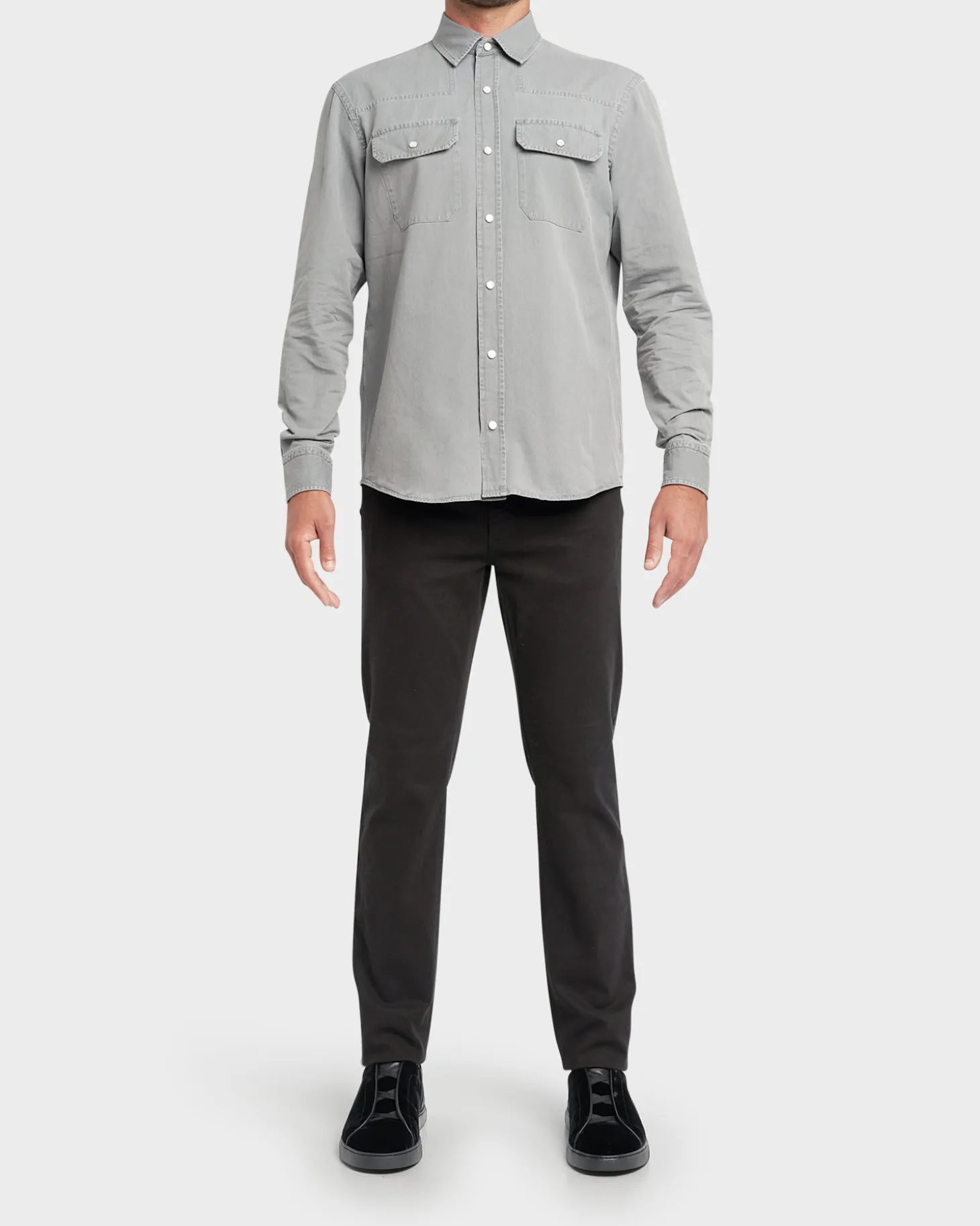 Light Grey Denim Cotton Long Sleeve Shirt