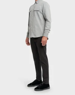 Light Grey Denim Cotton Long Sleeve Shirt