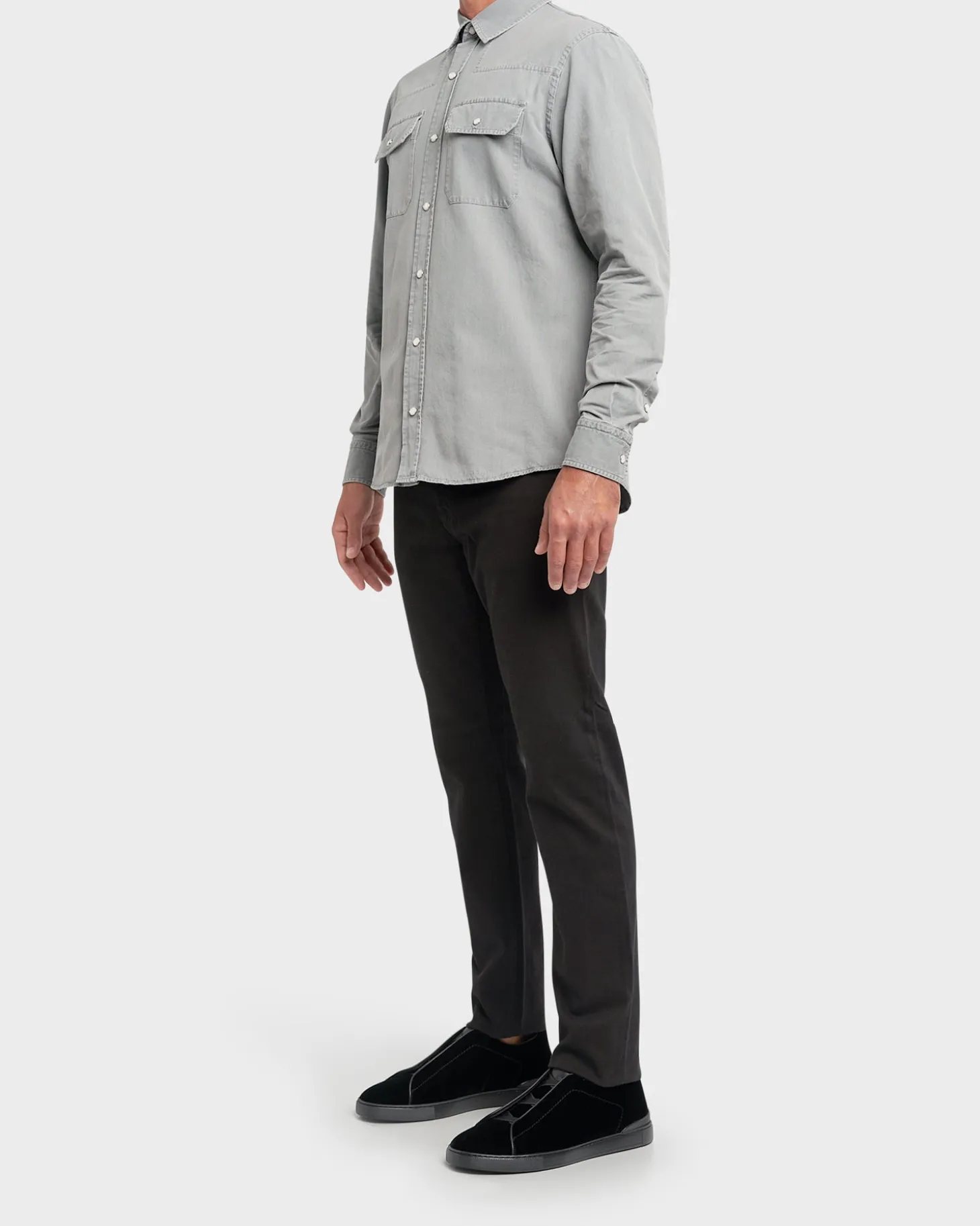 Light Grey Denim Cotton Long Sleeve Shirt