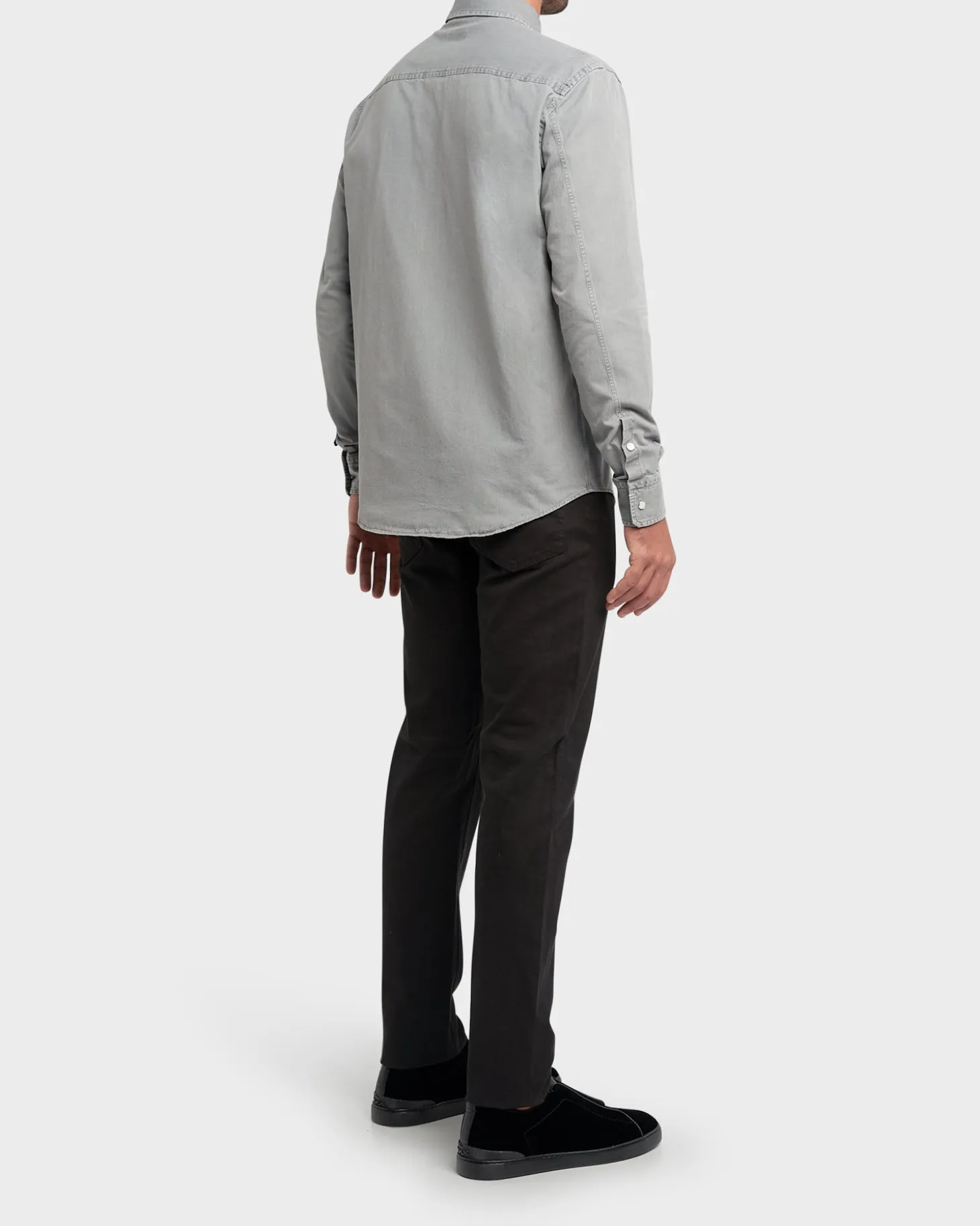 Light Grey Denim Cotton Long Sleeve Shirt