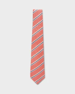Light Red With Blue And Ivory Stripes Silk Tie
