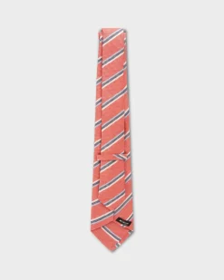 Light Red With Blue And Ivory Stripes Silk Tie