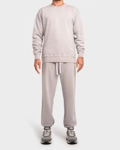Light Stone Grey Cotton Fleece Crew Sweater
