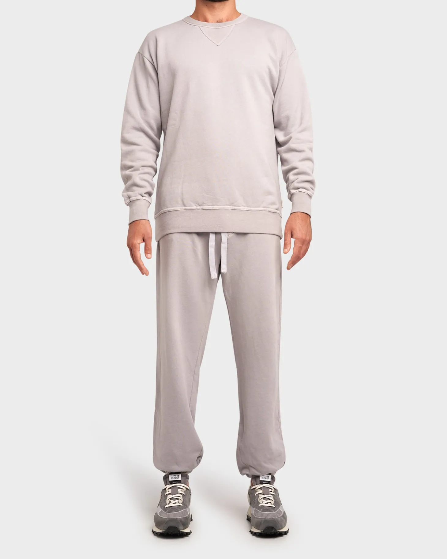 Light Stone Grey Cotton Fleece Crew Sweater