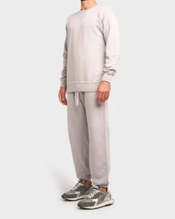 Light Stone Grey Cotton Fleece Crew Sweater