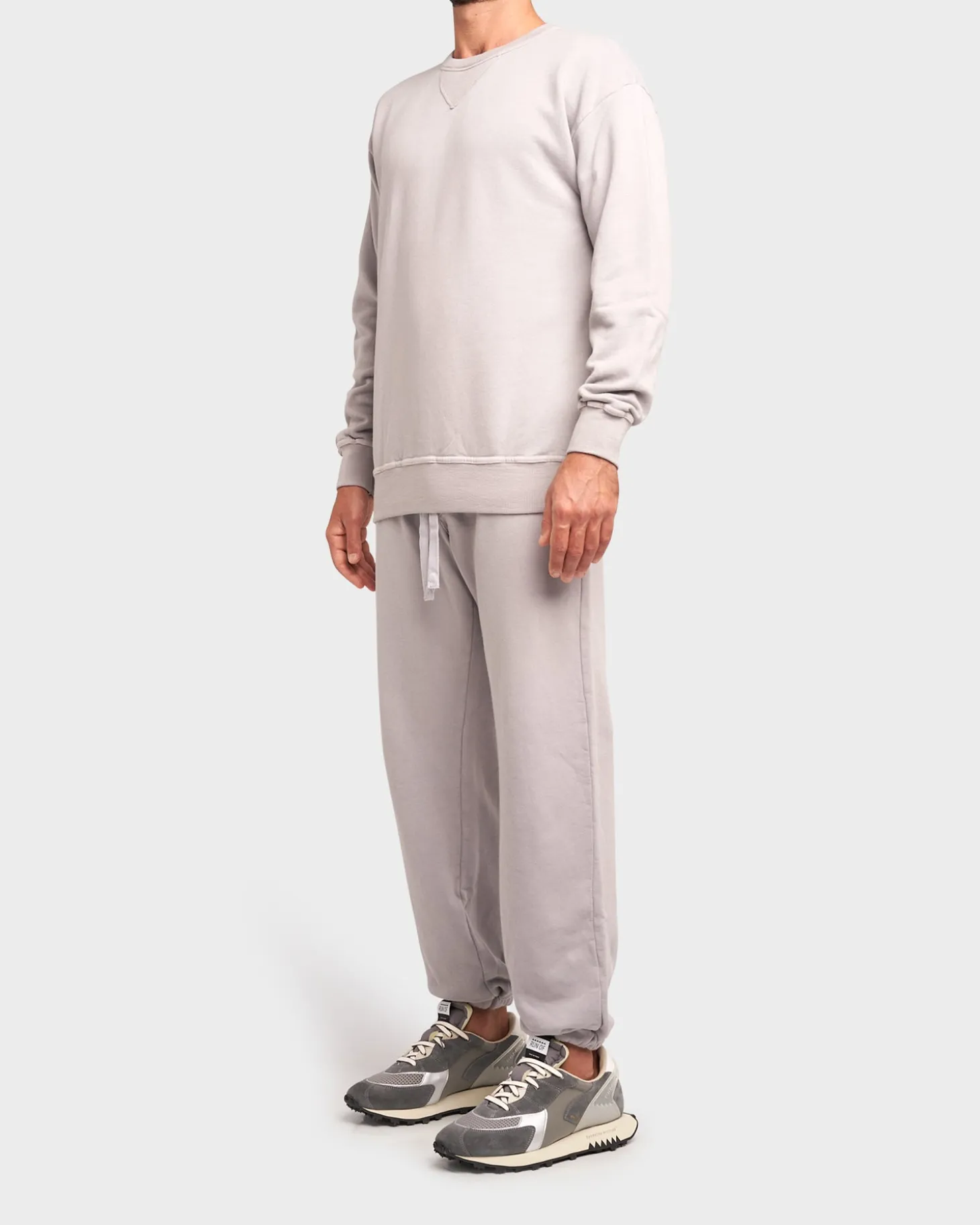 Light Stone Grey Cotton Fleece Crew Sweater