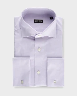 Lilac Micro Weave French Cuff Cotton Shirt