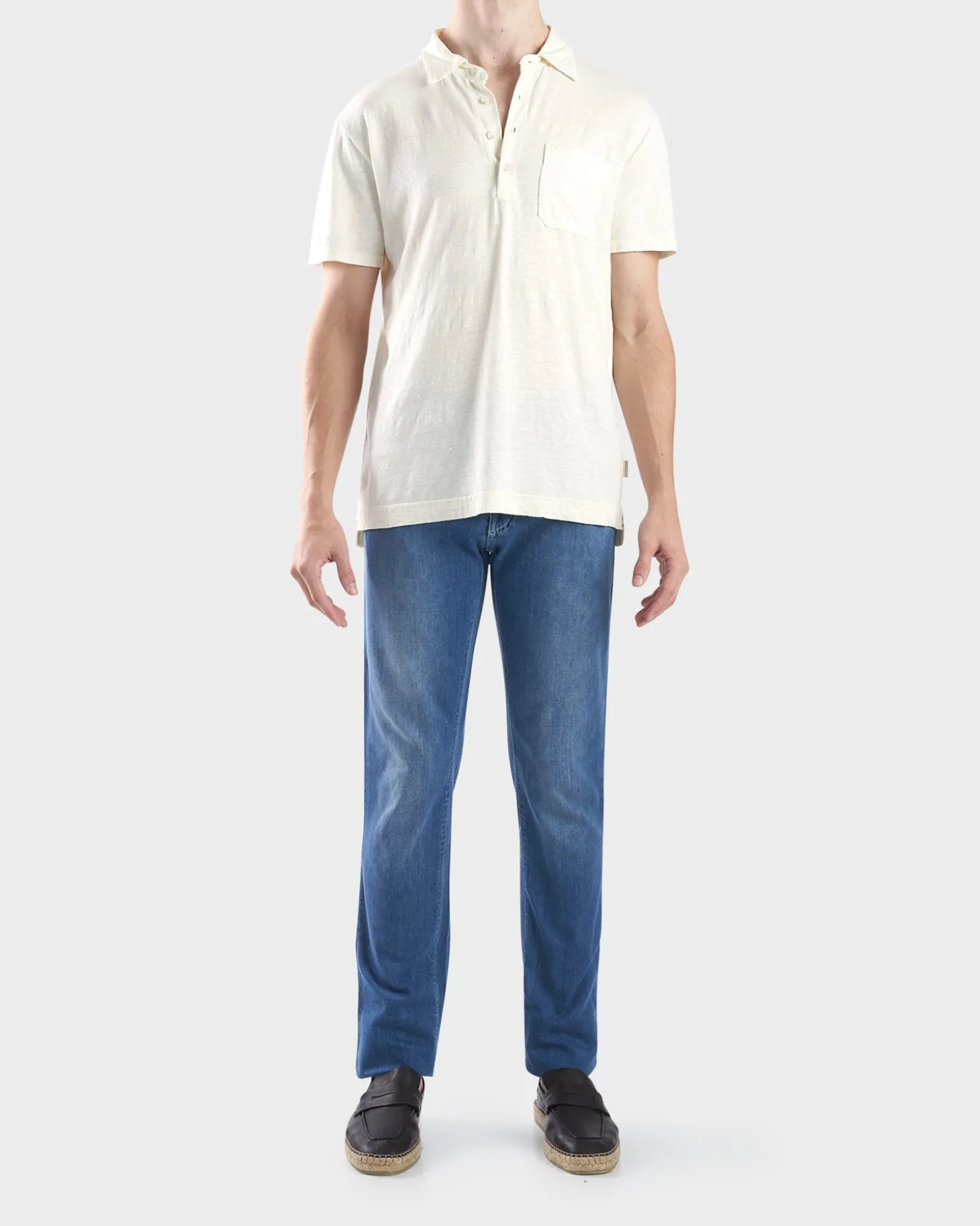 Mid Blue Cashmere Cotton Slim Fit Jeans