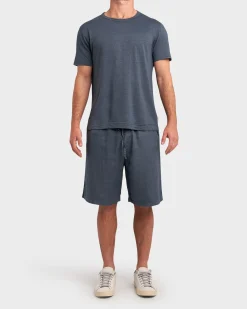 Mid Blue Linen Stretch Crew Neck