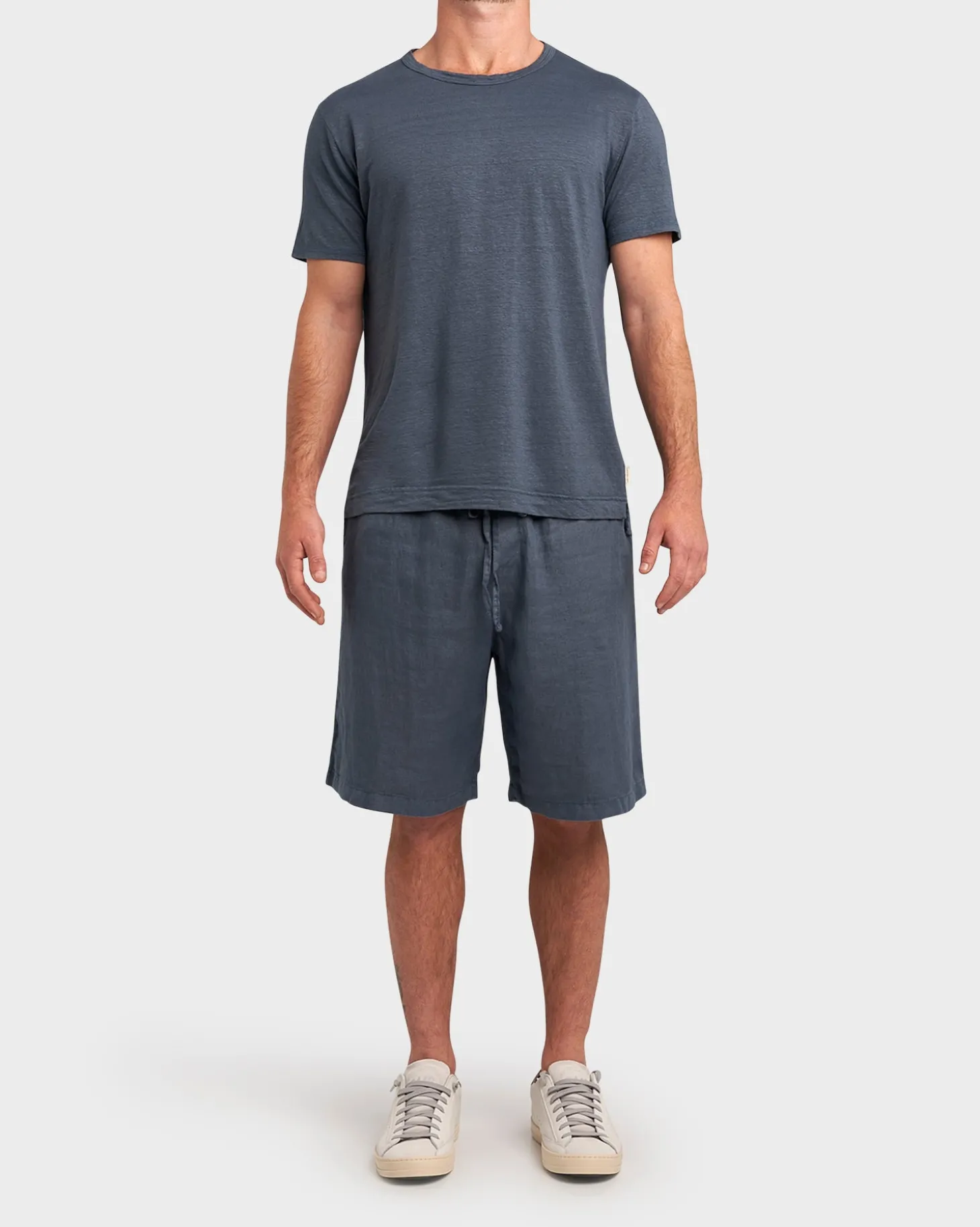 Mid Blue Linen Stretch Crew Neck