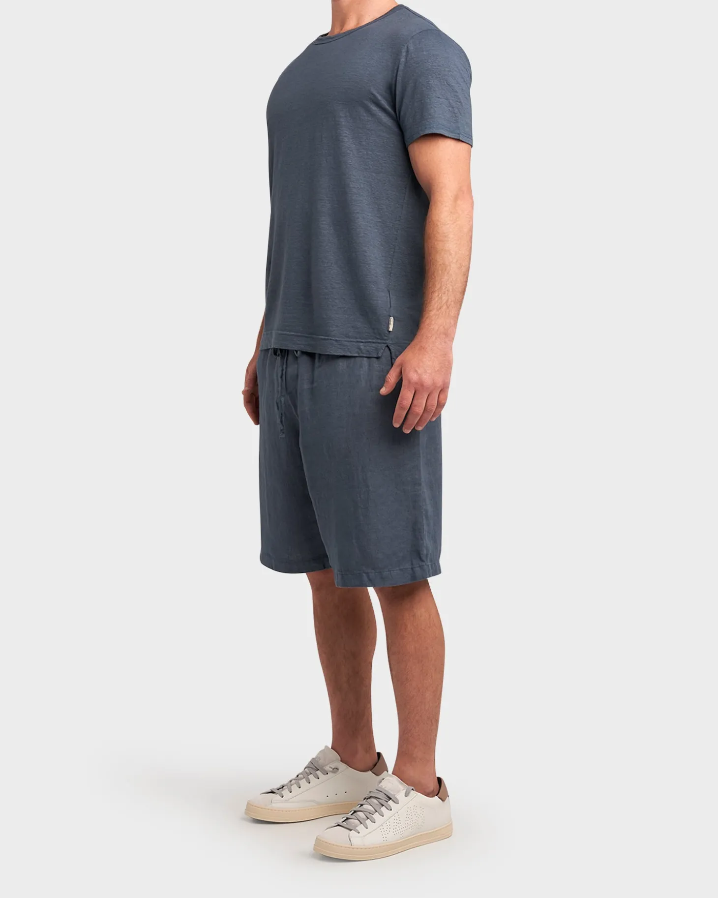 Mid Blue Linen Stretch Crew Neck