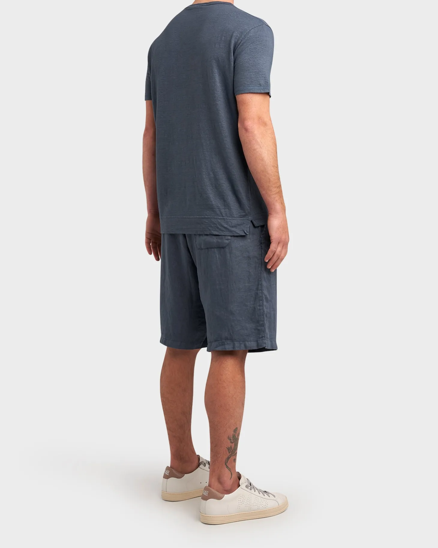 Mid Blue Linen Stretch Crew Neck