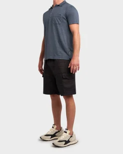 Mid Blue Linen Stretch Polo Shirt