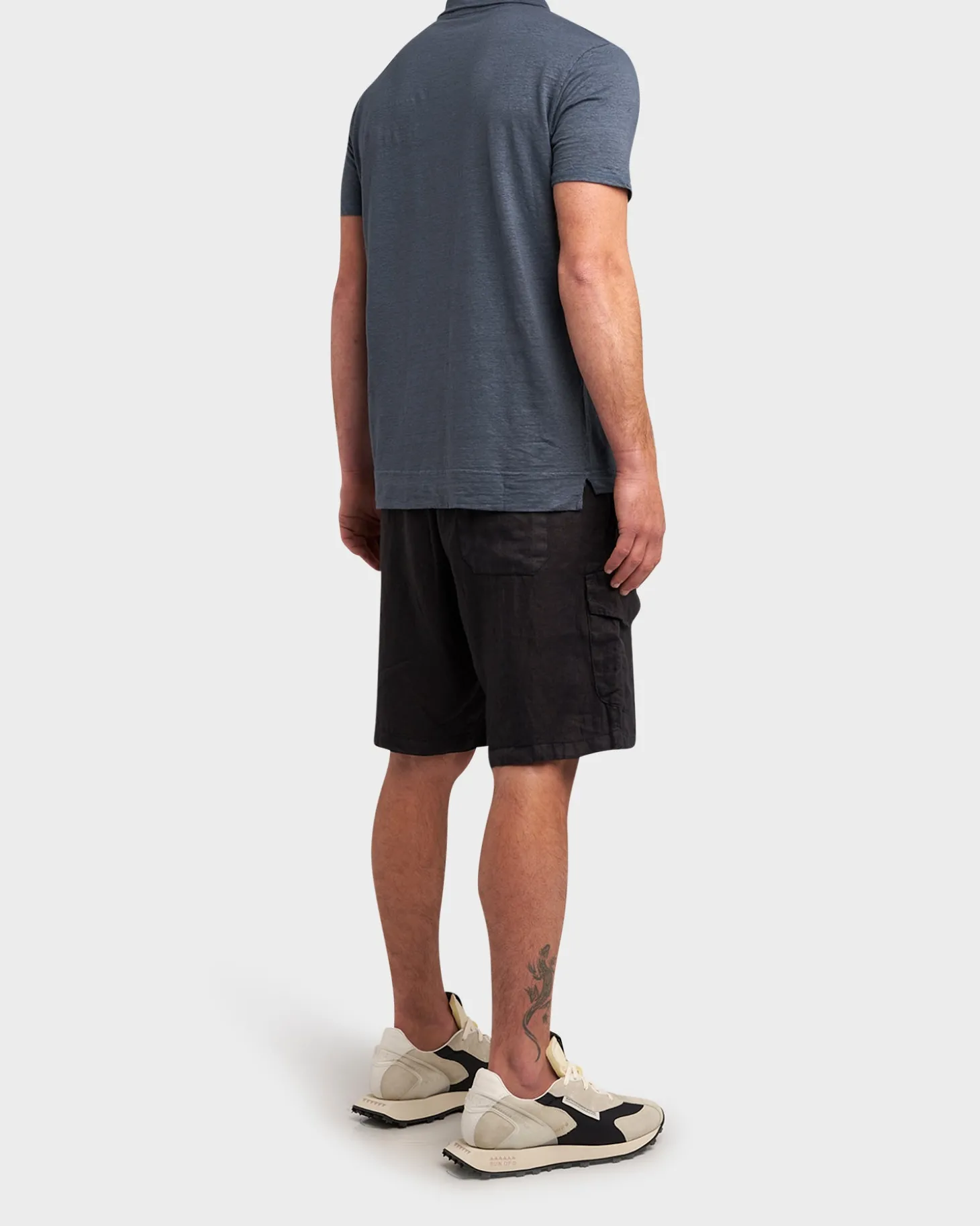 Mid Blue Linen Stretch Polo Shirt