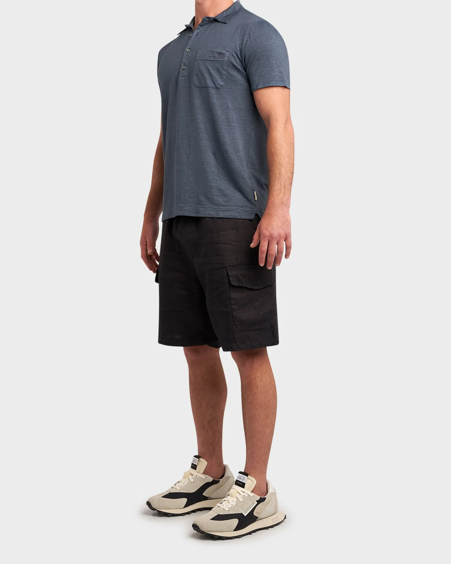 Mid Blue Linen Stretch Polo Shirt