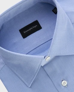 Mid Blue Microtexture Cotton Shirt