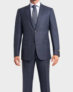 Mid Blue Windowpane Overcheck 15Milmil15 Wool Suit