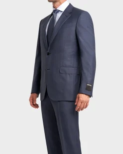 Mid Blue Windowpane Overcheck 15Milmil15 Wool Suit