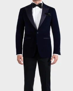 Midnight Blue Peak Lapel Velvet Dinner Jacket