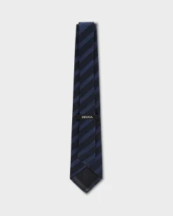 Navy And Blue Diagonal Stripes Silk Tie